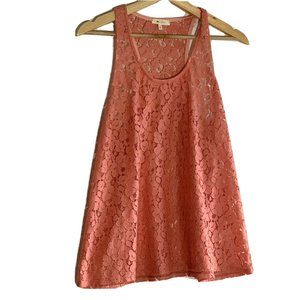 Everly Coral Semi-Sheer Floral Lace Sleeveless Top